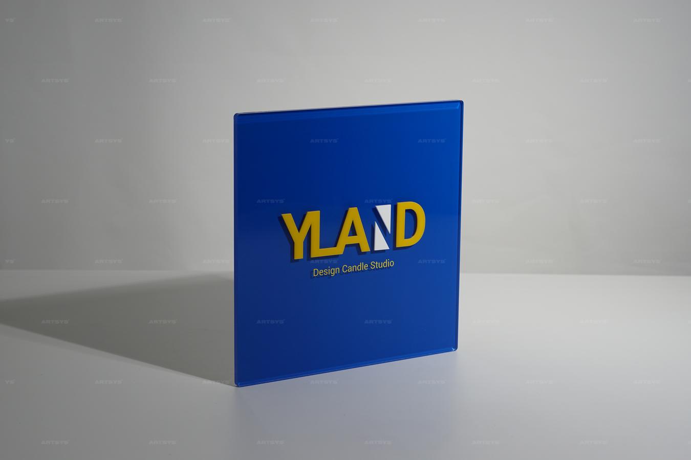 아트시스의 블루 아크릴 간판 YLAND 디자인 캔들 스튜디오